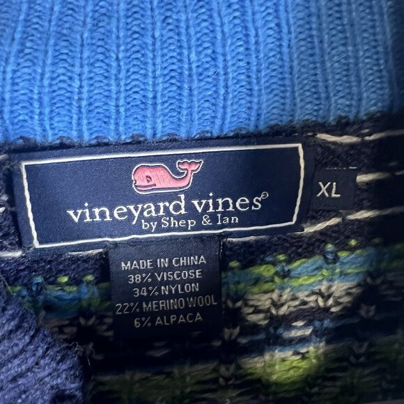 Vineyard Vines Sweater Mens XL Fair Isle Nordic Merino Wool 1/4 Zip Alpaca - Picture 4 of 9